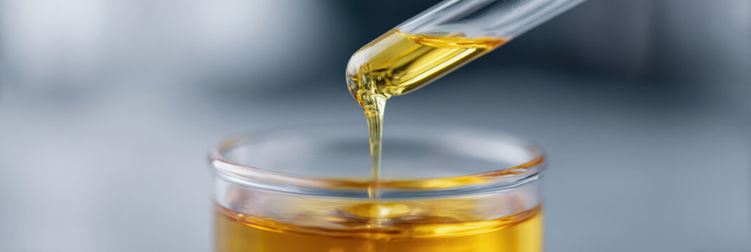 Golden oil laboratory pipette glass droplet analysis clean sample liquid test