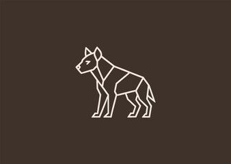 A geometric hyena line logo featuring sharp abstract contours that emphasize its alert expression and dynamic energy, representing adaptability, intelligence, and raw wilderness