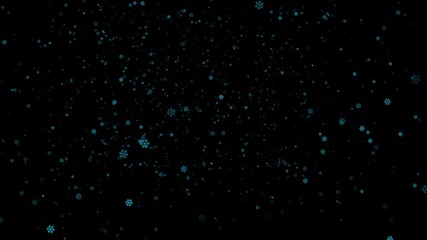 Glowing blue particles or snowflakes swirl and drift on a black background. Ideal for winter, magical, or abstract overlay effects. Seamless loop - Powered by Adobe