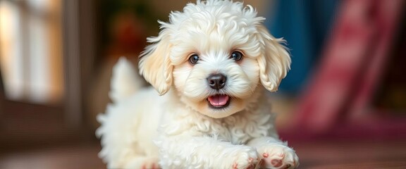 Fluffy white Poodle puppy, playful eyes, tiny paws,   dog lover,   cute animals