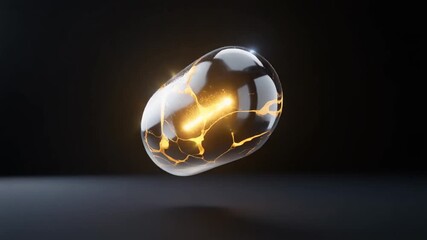 Abstract futuristic silicon glass capsule containing a giant pulsing seed with gold liquid veins, captured in slow 360 rotation for biotech and luxury sustainability editorial. - Powered by Adobe