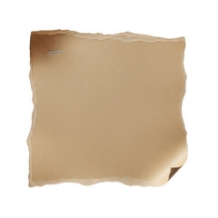 Fototapeta premium Torn brown paper with staple and curled corner, aged textured isolated on transparent background