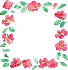 椿の和風年賀状フレーム。水彩画。水彩タッチのベクター和風背景。Japanese-style New Year's card frame with camellia flowers. Watercolor painting. Vector Japanese-style background with a watercolor touch.