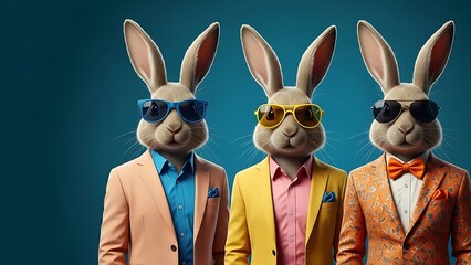 Cool Bunny Trio Wearing Sunglasses and Fashion Jackets