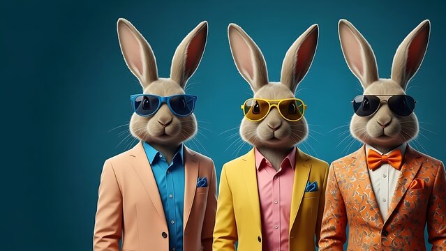 Cool Bunny Trio Wearing Sunglasses and Fashion Jackets