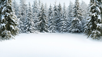 Fototapeta premium Snow pine forest snow covered evergreen winter landscape snowy clearing conifer tree frosty