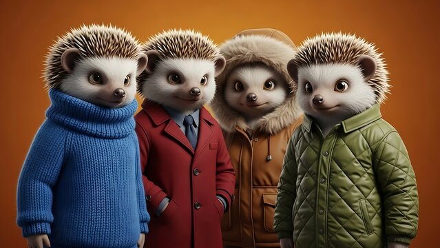 Adorable Winter Hedgehogs Wearing Cozy Jackets and Sweaters