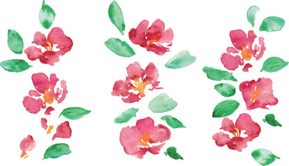 椿の和風年賀状フレーム。水彩画。水彩タッチのベクター和風背景。Japanese-style New Year's card frame with camellia flowers. Watercolor painting. Vector Japanese-style background with a watercolor touch.