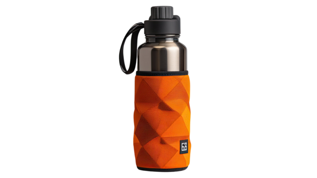 Orange reusable water bottle on white background featuring eco-friendly design, modern minimal style, sustainable lifestyle concept, and clean product presentation
