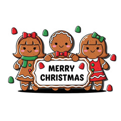Fototapeta premium Festive gingerbread cookies wishing Merry Christmas, a sweet holiday treat for cards, social media, and cheerful seasonal designs!