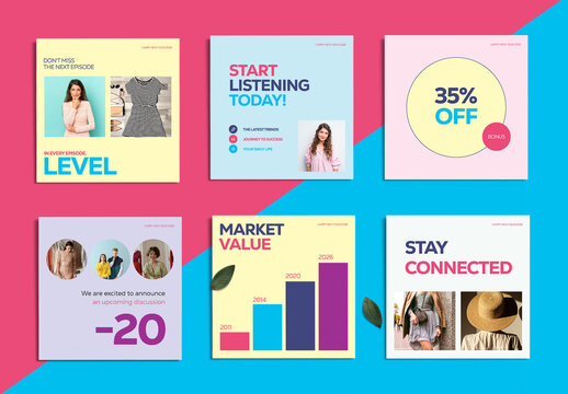 Set of Fashion Sale and Business Social Media Post Templates
