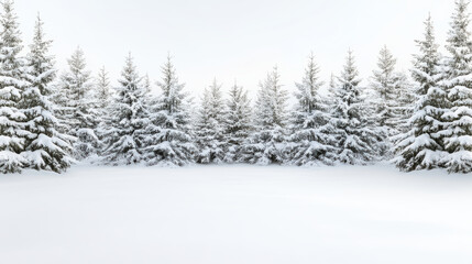 Obraz premium Snowy pine forest winter landscape with soft light and serene atmosphere