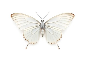 Naklejka premium A pristine white butterfly, wings outstretched, set against a pure white background, delicate, elegance