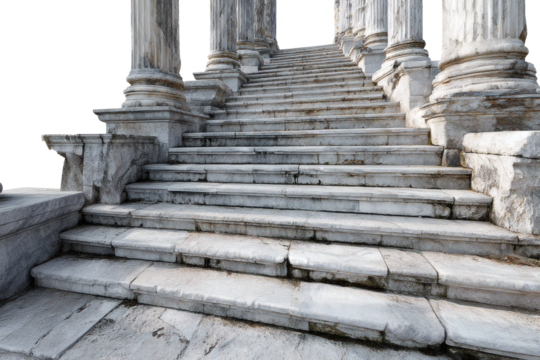 Ancient marble staircase with grand columns beckons onward, offering timeless architectural beauty and strength