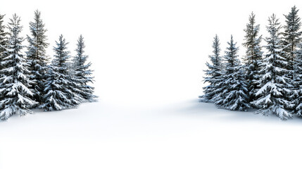 Fototapeta premium Snowy pine tree silhouette winter landscape with soft light and calm mood