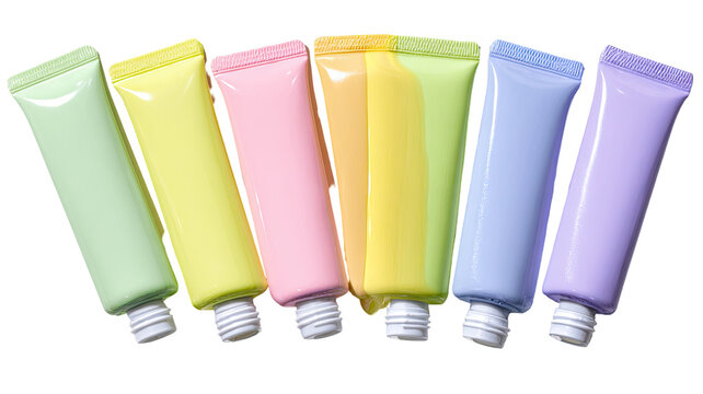 Set of pastel colorful tubes with vibrant gradient colors, abstract geometric shapes, creative design elements, and digital illustrations