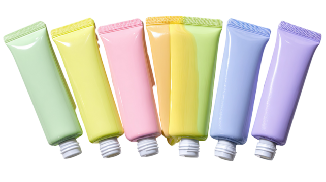 Set of pastel colorful tubes with vibrant gradient colors, abstract geometric shapes, creative design elements, and digital illustrations