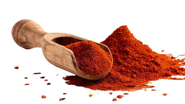 Aromatic ground red paprika and cinnamon powder spices in wooden spoons for cooking cuisine