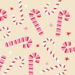 Fototapeta premium Sweet Holiday Candy Cane Background with Stars