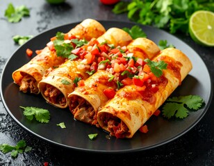 Close-up of Mexican-inspired savory dish with tortillas and topping