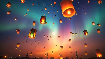Floating Lanterns at Dusk A Sky Full of Wishes and Dreams
