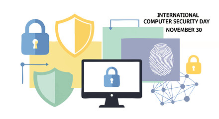 Modern abstract illustration representing global cybersecurity and data protection, featuring secure networks, digital privacy, and online safety elements with locks and shields