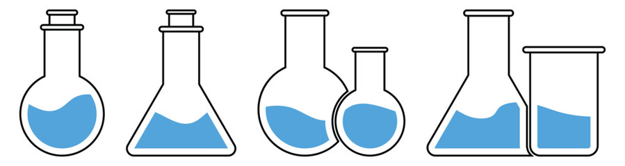 Erlenmeyer Flask Vector Set — Chemistry Lab Icons for Web, App and UI Design Vector illustration.