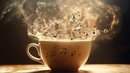 Tea cup with steam forming musical notes