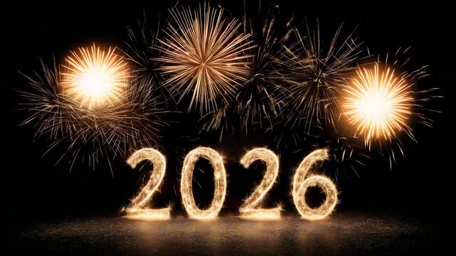Golden Sparkler Fireworks Celebrate New Year 2026 Countdown Celebration Festive Night Sky video