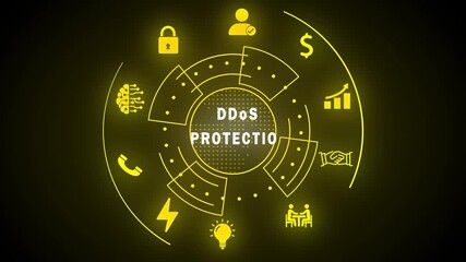 Yellow Digital HUD Interface with D Do S Protection Text and Cyber Security Icons DDoS protection cyber attack - Powered by Adobe