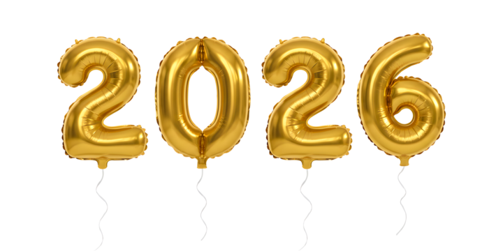 Golden Foil Balloons Forming the Year 2026