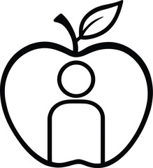 Black Outline Vector of Apple with Human Figure Inside Symbolizing Health, Nutrition, and Educational Well-Being