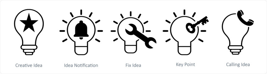 A set of 5 business icons as creative idea, idea notification, fix idea