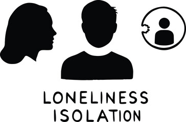 Black Silhouette Vector of Three Human Figures Representing Loneliness and Isolation with Puzzle Symbol for Emotional Disconnection