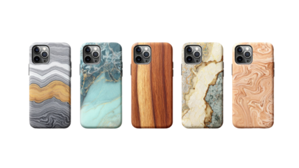 collection of colorful marble pattern smartphone  cases isolated on white background