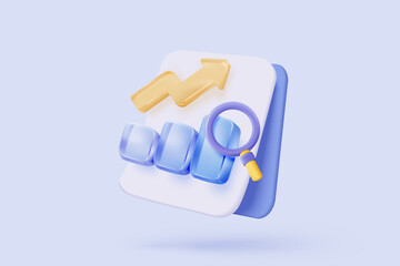 3D graph up with book alert notice icon for finance statistic, sell and buy report. analyzing investment money cash and exchange with finance. 3d trading stock report icon vector render illustration