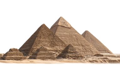 Majestic pyramids of Giza stand tall evoking ancient wonder and mystery in Egyptian desert landscape