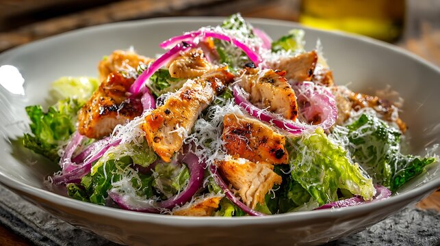 Fresh gourmet healthy green salad plates featuring tuna, shrimp, and assorted fresh vegetables for a delicious lunch or dinner