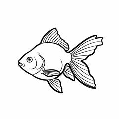 Fototapeta premium Outline of a goldfish swimming with detailed fins and scales 