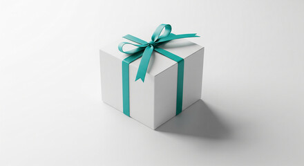 Fototapeta premium White gift box with pastel colored ribbon bow isolated on white background.