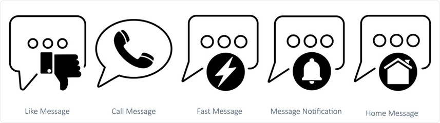 A set of 5 contact icons as like message, call message, fast message