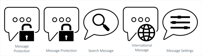 A set of 5 contact icons as message protection, search message, international message