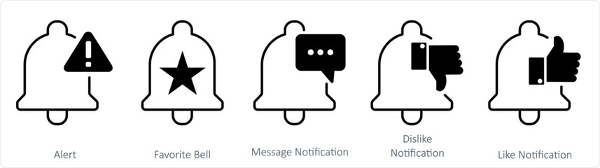 A set of 5 contact icons as alert, favorite bell, message notification