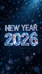 Happy 2026 New Year Fireworks Illustration Bright Colorful Celebration Background with Neon Text, Festive Holiday Greeting Art for Digital Use