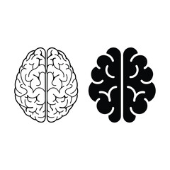 Brain Vector Icon Set Outline and Silhouette
