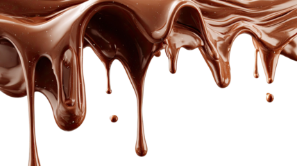 Delicious dark cocoa chocolate syrup dripping and flowing sweetly on a clean white background