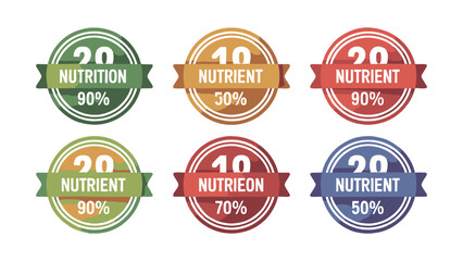 Colorful Circular Nutrition Nutrient Badge Vector Set – Daily Value Percentage Stamp Labels
