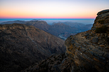 Obraz premium Dramatic Twilight View of Jabal Akhdar in the Al Hajar Mountains, Oman