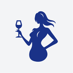 Elegant Lady Wine Logo Design Illustration