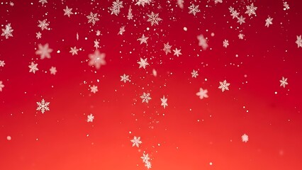Snowflakes falling on a vibrant red background, winter wonderland scene.